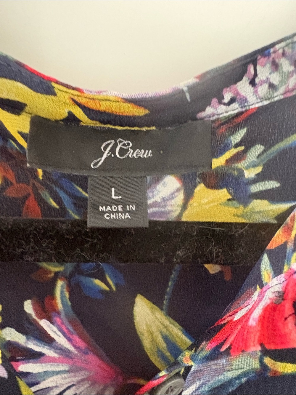 J.crew 100% silk floral popover pleated front navy multicolor blouse size large - Picture 3 of 6